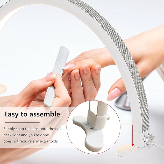 Half Moon Light with Phone Holder, 29 in 48W Nail Desk Lamp, Lash Light for Eyelash Tech, Makeup, Tattoo, Spa, Salon, Nail Tech Lamp with Stepless Dimming & Color Temperature(White) - LeafyLoom
