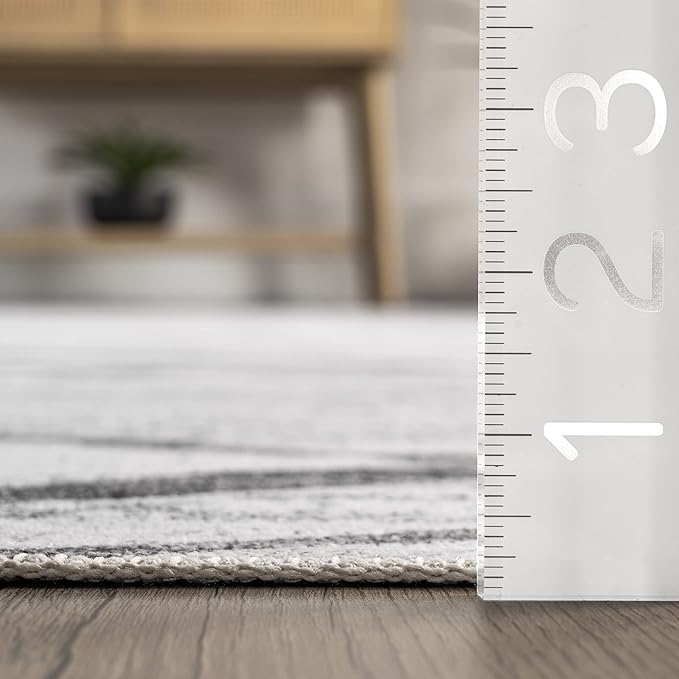 nuLOOM Trellis Stripes Machine Washable Ultra Thin Area Rug, 4' x 6', Light Grey - LeafyLoom