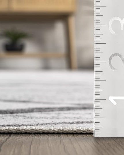 nuLOOM Trellis Stripes Machine Washable Ultra Thin Area Rug, 3' x 5', Light Grey - LeafyLoom