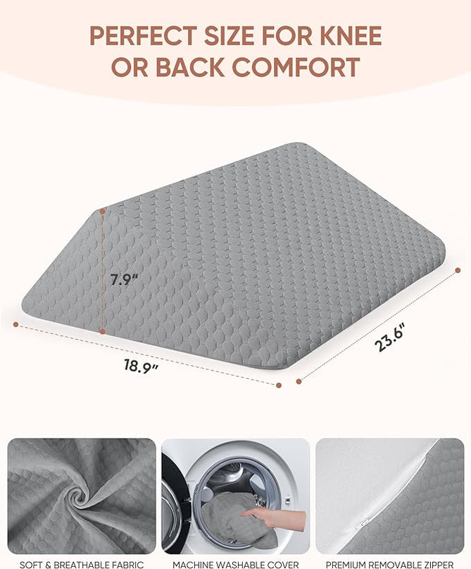 Forias Knee Wedge Pillow for Legs 8" Pure Memory Foam Bed Wedge Pillow for Sleeping After Surgery Triangle Pillow Wedge for Knee Support Leg Elevation Sciatica Knee Hip Back Pain Relief - Gray - LeafyLoom