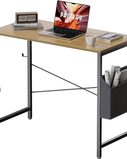 Pamray 32 Inch Computer Desk Small Spaces Desk with Storage Bag for Bedroom Writing and Home Office Work Small Study Desk Table Walnut - LeafyLoom
