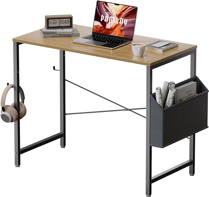 Pamray 32 Inch Computer Desk Small Spaces Desk with Storage Bag for Bedroom Writing and Home Office Work Small Study Desk Table Walnut - LeafyLoom