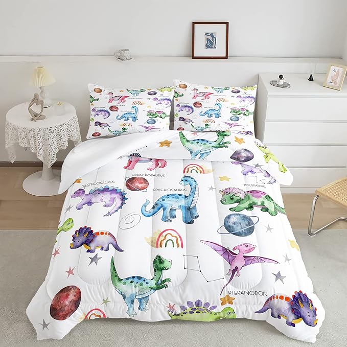 CVHOUSE Dinosaur Bedding Set,Dinosaur Comforter,Dinosaur Comforter Set King,Microfiber Quilt Set with 1 Comforter and 2 Pillow Cases- 3 Piece - LeafyLoom