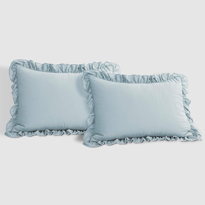 Lush Decor Reyna Ruffle Comforter Set - 3 Piece Cozy Ruffled Bedding Set - Timeless Elegance and Comfort for Bedroom - King, Lake Blue - LeafyLoom