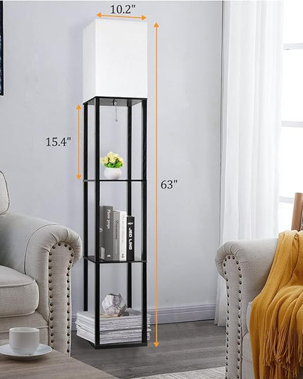 Dott Arts Floor Lamp with Shelves, Floor Lamps for Living Room Decor Display Shelf Lamps with 3 Color LED Bulb, Modern Floor Lamp for Bedroom Standing Lamp for Living Room Office,Home Decor（Black） - LeafyLoom