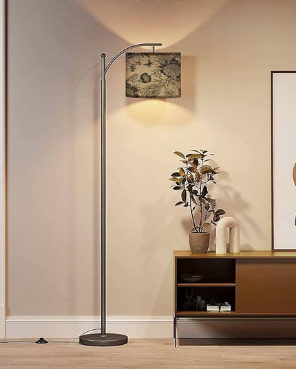 Modern Arc Floor Lamp with Dimmer Mid Century Luxury for creating textiles paper Seamless garden flowers peonies Metal Standing Lamp with Linen Shade Footswitch for Living Room Bedroom Office - LeafyLoom