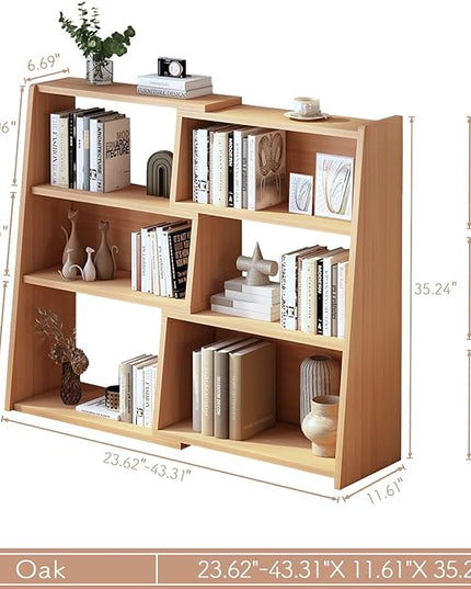 IOTXY Wooden Extendable Shelf Bookcase - 3-Tier Ladder Low Short Bookshelf for Small Space or Corner, Oak, S - LeafyLoom
