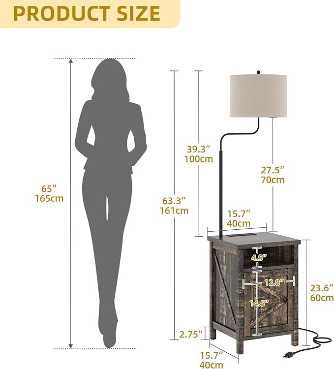 DWVO Floor Lamp with Table, Side Table Lamp with Outlets and USB Ports, 3-Color Temperature Table Lamps for Living Room, Bedroom, Modern Floor Lamp with Shelves,Dark Grey - LeafyLoom