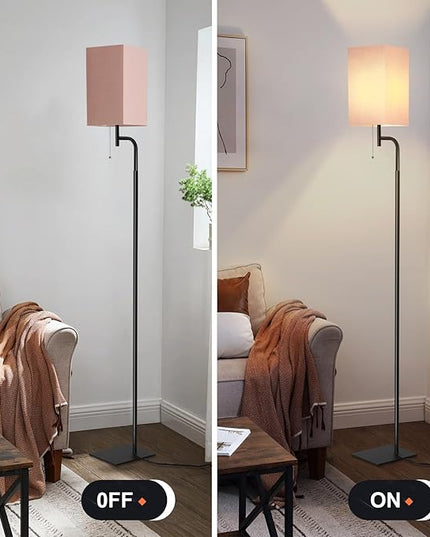 Floor Lamp for Living Room, 3 Color Temperatures, Modern Standing Lamp with Linen Shade, Minimalist Stand Up Lamp Pole for Office, Kids Room, Guest Room, Pink - LeafyLoom