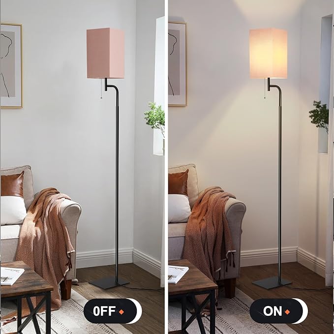 Floor Lamp for Living Room, 3 Color Temperatures, Modern Standing Lamp with Linen Shade, Minimalist Stand Up Lamp Pole for Office, Kids Room, Guest Room, Pink - LeafyLoom