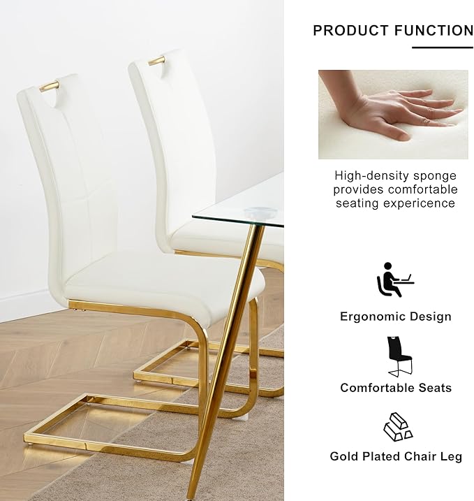 NicBex Haerin-SD-00372-LWJ Dining Chairs, 16.5"x17.9"x38.2", White and Gold - LeafyLoom