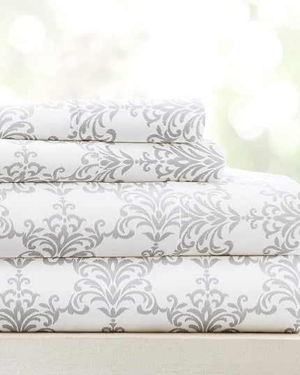 Linen Market 4 Piece Queen Bedding Sheet Set (Light Gray Floral) - Sleep Better Than Ever with These Ultra-Soft & Cooling Bed Sheets for Your Queen Size Bed - Deep Pocket Fits 16" Mattress - LeafyLoom