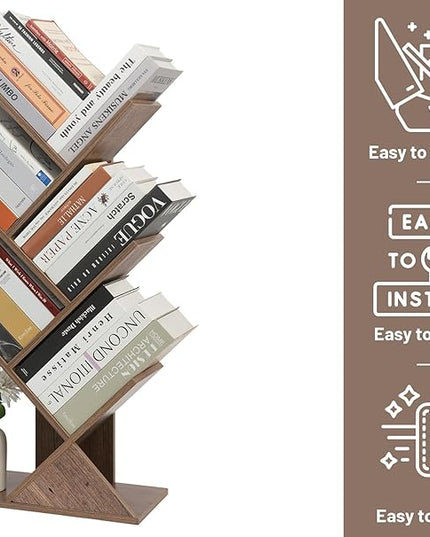 Labcosi 5 Tier Tree Bookshelf, Floor Standing Wood Tree Bookcase, Book Storage Rack for Books/CDs, Book Organizer Shelves for Home Office, Bedroom, Living Room - LeafyLoom