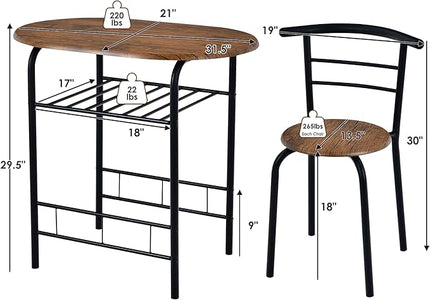 DORTALA 3PCS Dining Table Set, 1 table & 2 chairs set, 3 Piece Compact Dining Set, Oval Table & Mid-back Chairs w/Built-in Wine Rack, Suitable for Small Space, Black & Brown - LeafyLoom