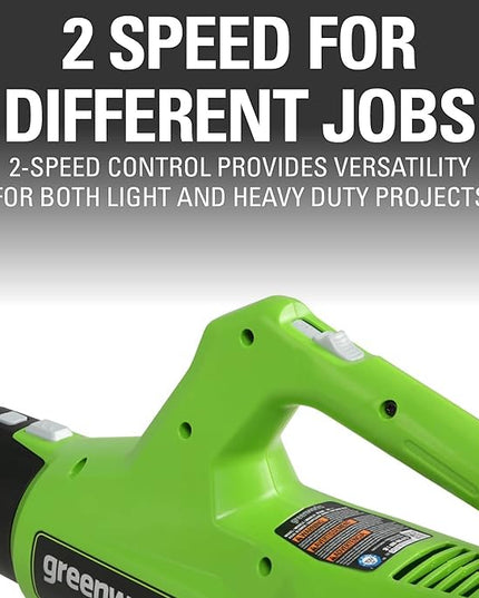 Greenworks 40V (100 MPH / 350 CFM) Cordless Axial Leaf Blower, 2.0Ah Battery and Charger Included - LeafyLoom