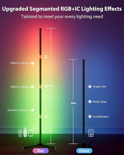 2PCS Corner Floor Lamp, 65" Smart RGB Color Changing LED Floor Lamp with APP and Remote Control, Modern Mood Lighting Corner Lamp with Music Sync, DIY Mode & Timing for Living Room Gaming Room - LeafyLoom