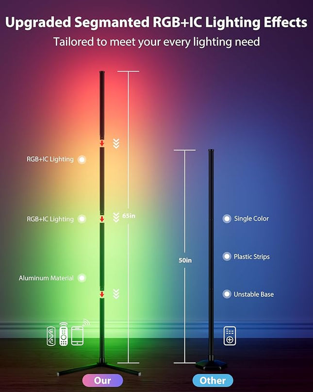 2PCS Corner Floor Lamp, 65" Smart RGB Color Changing LED Floor Lamp with APP and Remote Control, Modern Mood Lighting Corner Lamp with Music Sync, DIY Mode & Timing for Living Room Gaming Room - LeafyLoom
