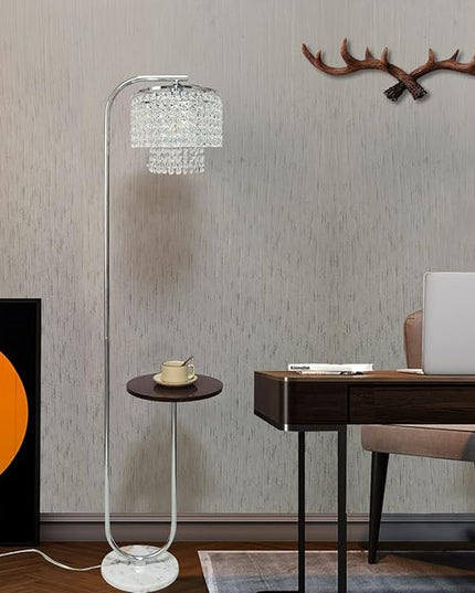 Hsyile Arc Crystal Floor Lamp for Living Room - Marble Base Modern Tall Stand Up Light with Table,Contemporary Over The Couch Chrome Lamp Standing Lamps for Bedroom Office Living Room - LeafyLoom