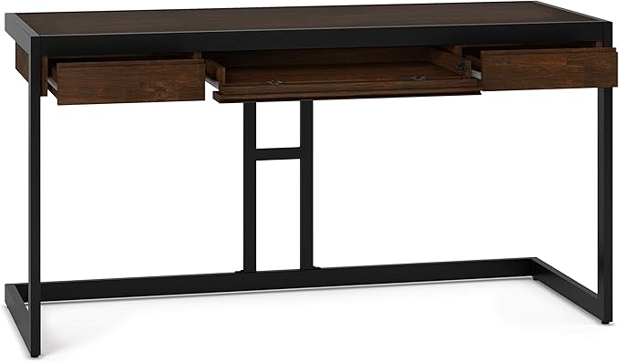SIMPLIHOME Erina SOLID WOOD and Metal Modern Industrial 60 inch Wide Home Office Desk, Writing Table, Workstation, Study Table Furniture in Farmhouse Brown with 2 Drawers - LeafyLoom