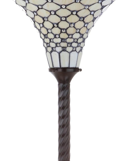 JONATHAN Y JYL8007A White Tiffany-Style 70" Torchiere LED Floor Lamp, Tiffany, Traditional, Art Nouveau Style, Office, Living Room, Family Room, Dining Room, Bedroom, Hallway, Foyer, Bronze - LeafyLoom