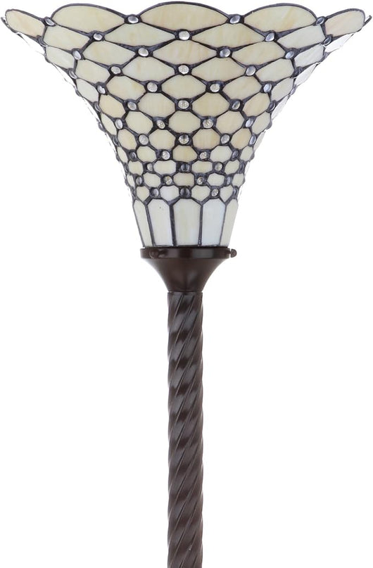 JONATHAN Y JYL8007A White Tiffany-Style 70" Torchiere LED Floor Lamp, Tiffany, Traditional, Art Nouveau Style, Office, Living Room, Family Room, Dining Room, Bedroom, Hallway, Foyer, Bronze - LeafyLoom