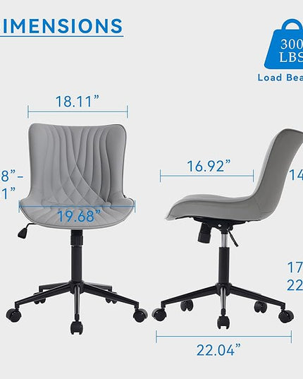 YOUNIKE Office Chair, Armless Desk Chair with Wheels, Home Office Computer Task Chairs, Modern Faux Leather Upholstered Vanity Chair, Adjustable Swivel Rolling Office Chair, Grey - LeafyLoom