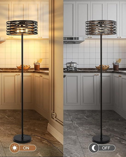 Industrial Floor Lamp for Living Room, Farmhouse Floor Lamps for Living Room Bright Lighting, Vintage Rustic Floor Lamp with Double Shades, Tall Standing Lamp for Bedroom, Office(Black) - LeafyLoom