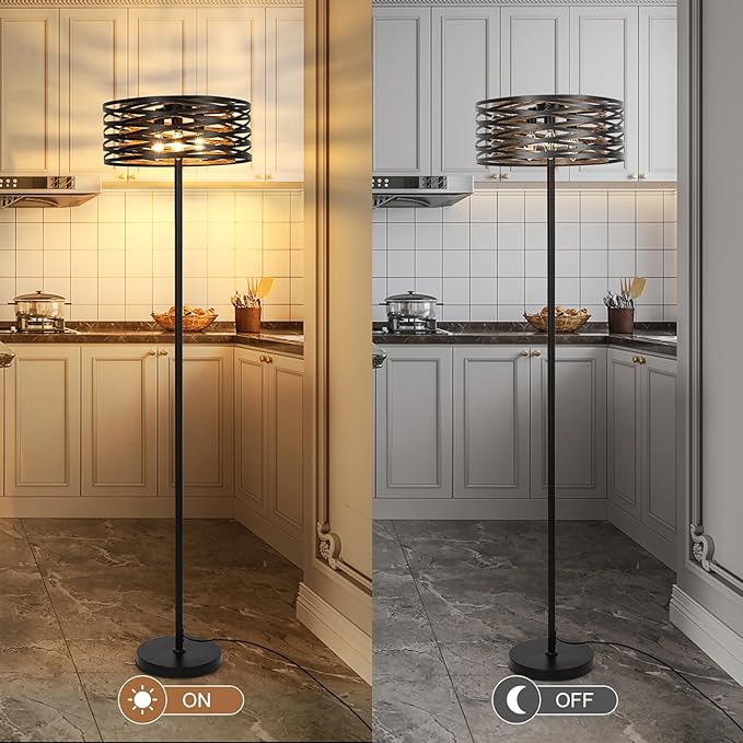 Industrial Floor Lamp for Living Room, Farmhouse Floor Lamps for Living Room Bright Lighting, Vintage Rustic Floor Lamp with Double Shades, Tall Standing Lamp for Bedroom, Office(Black) - LeafyLoom
