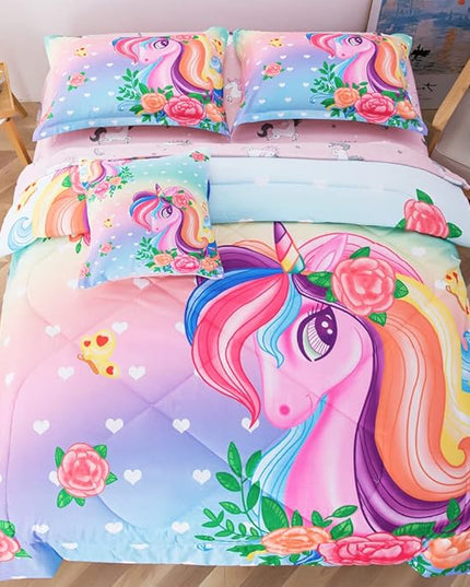 ADASMILE A & S Unicorn Comforter Set Twin with Sheets 6 Pieces Floral Pink Unicorn Bedding Set for Girls Kids Unicorn Sheets Soft Bed-in-a-Bag Comforter Reversible Bed Comforter Set for Home Decor - LeafyLoom