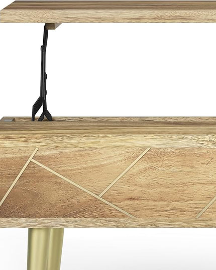 SIMPLIHOME Jager SOLID MANGO WOOD 48 Inch Wide Rectangle Contemporary and Mid century Large Lift Top Coffee Table in Natural, for The Living Room and Family Room - LeafyLoom