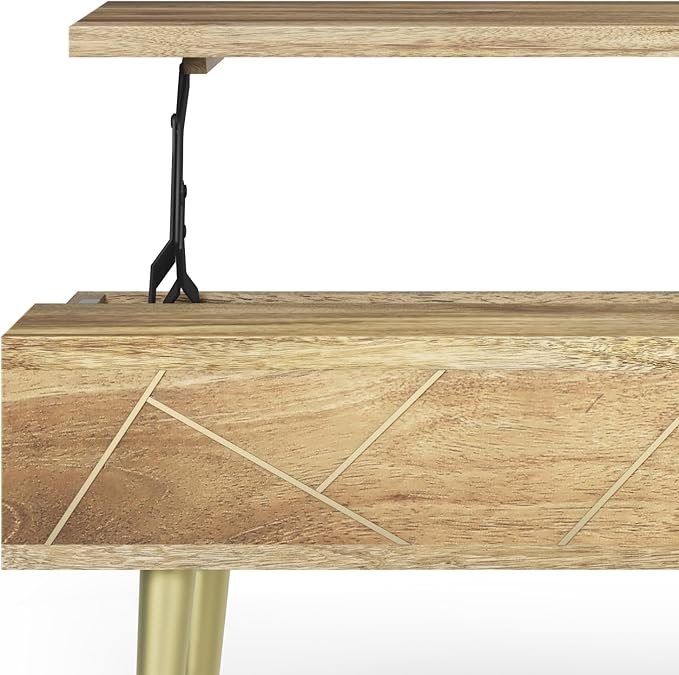 SIMPLIHOME Jager SOLID MANGO WOOD 48 Inch Wide Rectangle Contemporary and Mid century Large Lift Top Coffee Table in Natural, for The Living Room and Family Room - LeafyLoom