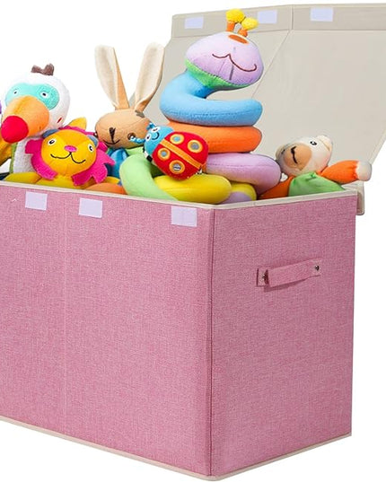 popoly Large Toy Box Chest Storage with Flip-Top Lid, Collapsible Kids Storage Boxes Container Bins for Childrens Toys, Playroom Organizers, 25"x13" x16" (Linen Pink) - LeafyLoom