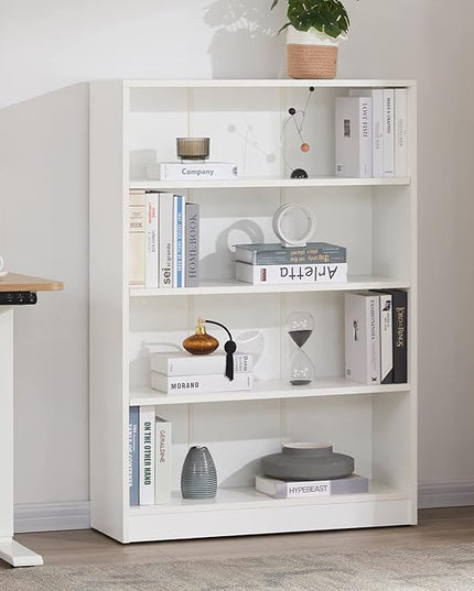 Farini White Bookshelf for Bedroom 4 Shelf Office Bookcase 48 Inches Tall Modern Wood Bookshelf for Living Room 4 Tier Wide Manga Bookshelf Library Bookcase - LeafyLoom