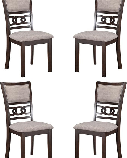 New Classic Furniture Gia Dining Chair (Set of Four), Light Brown Fabric Upholstered Seat & Back Rest, Cherry Brown - LeafyLoom