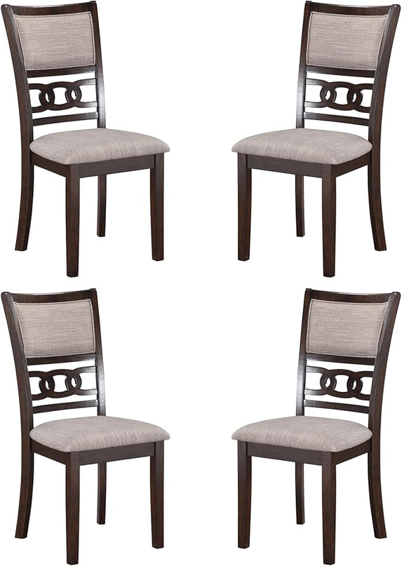 New Classic Furniture Gia Dining Chair (Set of Four), Light Brown Fabric Upholstered Seat & Back Rest, Cherry Brown - LeafyLoom