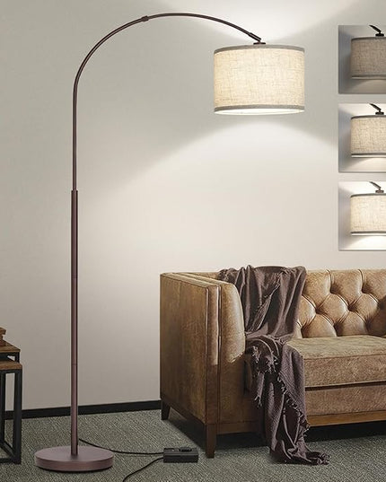 Dimmable Arc Floor Lamp, Floor Lamps for Bedroom, Farmhouse Standing Lamp with Adjustable Hanging Shade, Brown Tall Pole Lamp, Mid Century Floor Lamp for Living Room, Over Couch, 9W LED Bulb Included - LeafyLoom