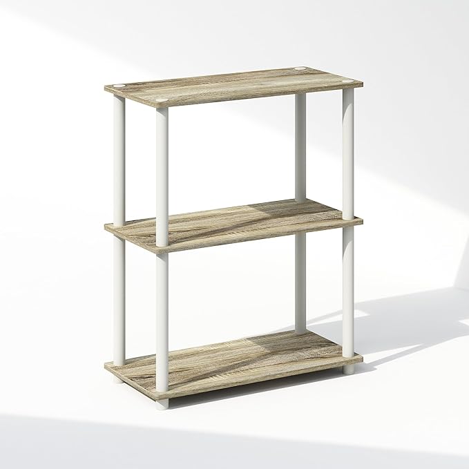 Furinno Turn-N-Tube 3-Tier Multipurpose Compact Display Rack, Shelving Unit, Bookcase, Sonoma Oak/White - LeafyLoom