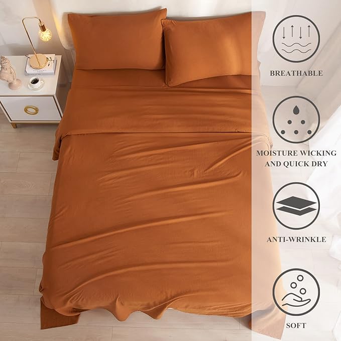 Pumpkin Twin XL Sheets Set 3 Piece Cooling Bedding Sheets Set - Breathable Bedding Sheets & Pillowcases Set - Easy Fit Deep Pockets 16 Inch,Twin XL Size Bed Sheets Pumpkin - LeafyLoom