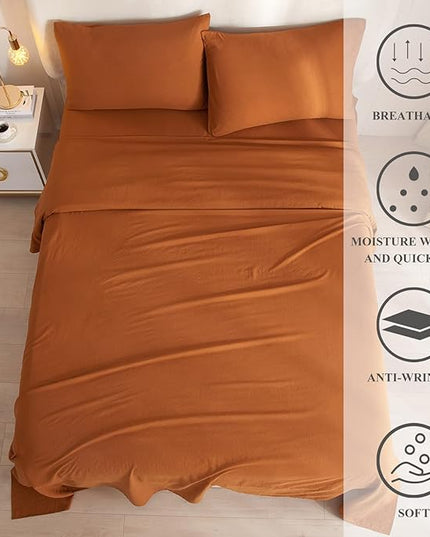 Luxury Soft King Size Sheet Set Caramel- Breathable & Cooling Sheets - Hotel Quality Bed Sheets King - Extra Soft - Deep Pockets 16 Inch - Easy Fit - 4 Piece Set - Wrinkle Free King Sheets,Pumpkin - LeafyLoom