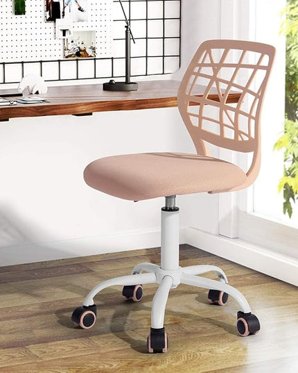 FurnitureR Desk Chair Armless Home Office Task Chair with Mesh Padded Cushion Swivel Study Chair with Rolling Wheels for Teens Child Kids Girls，Pink Plica - LeafyLoom