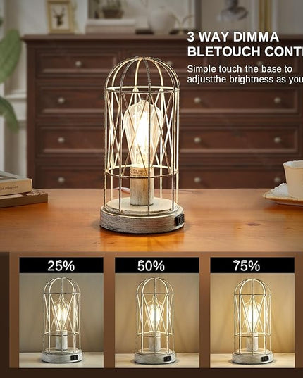Bedside Table Lamp,3 Way Dimmable Touch Control Industrial Table Lamps Vintage Table Lamp with AC Outlet Small Nightstand Lamp Set of 2 for Living Room Bedroom Farmhouse, Bulb Included - LeafyLoom