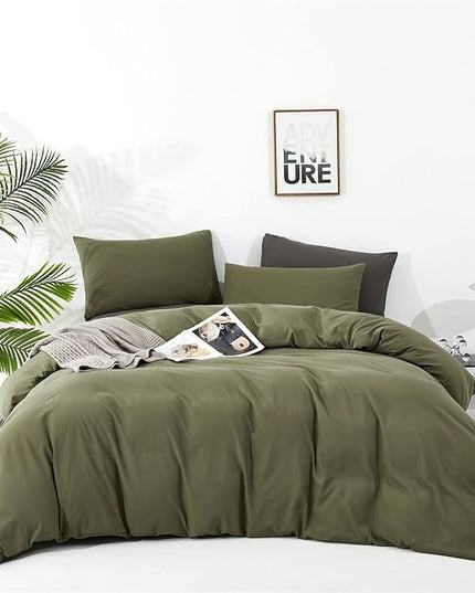 Olive Green Comforter Set Twin Size Solid Green Comforter 3 Pieces Soft Dark Green Twin Comforter Bedding Set Boys Girls Pure Olive Green Twin Bed Comforter Set for All Season as Gift - LeafyLoom