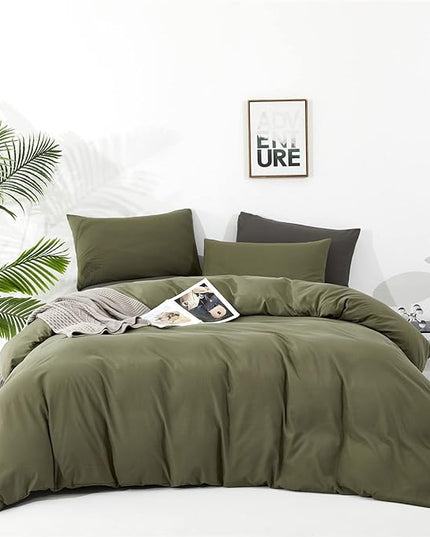 Olive Green Comforter Set King Size Solid Green Comforter 3 Pieces Soft Dark Green King Comforter Bedding Set Women Pure Olive Green King Bed Comforter Set for All Season as Gift - LeafyLoom