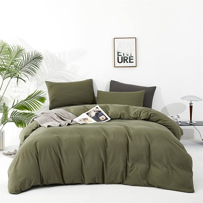 Olive Green Comforter Set King Size Solid Green Comforter 3 Pieces Soft Dark Green King Comforter Bedding Set Women Pure Olive Green King Bed Comforter Set for All Season as Gift - LeafyLoom