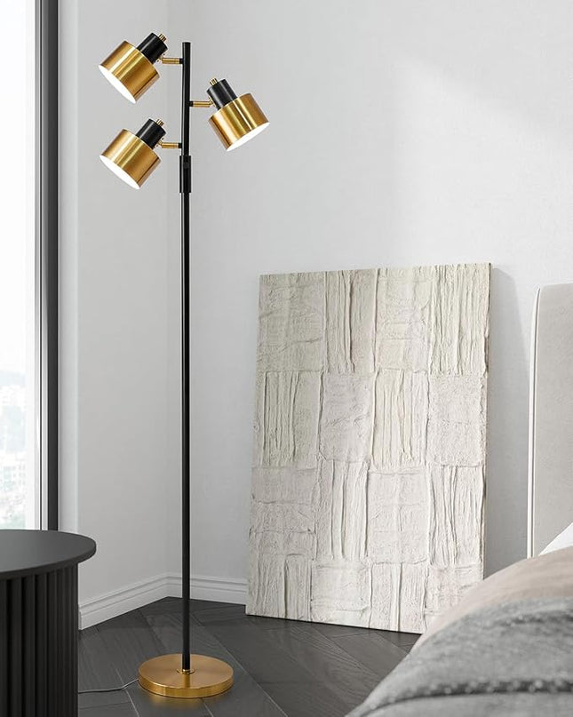 OYEARS Floor Lamp for Living Room Bright Lighting Tall Modern Industrial Vintage Standing Corner Lamps LED Metal Light Office Bedroom Study Gold Black White Matte Accent (3-Light, Gold) - LeafyLoom