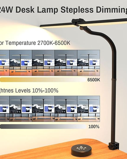 ERAY LED Desk Lamp for Home Office, Double Head RGB Desk Lamp with Remote, Bright Adjustable Gooseneck Desk Light, 24W & 5 Color Modes, Eye Protection Table Lamps for Game Reading Study(Black) - LeafyLoom