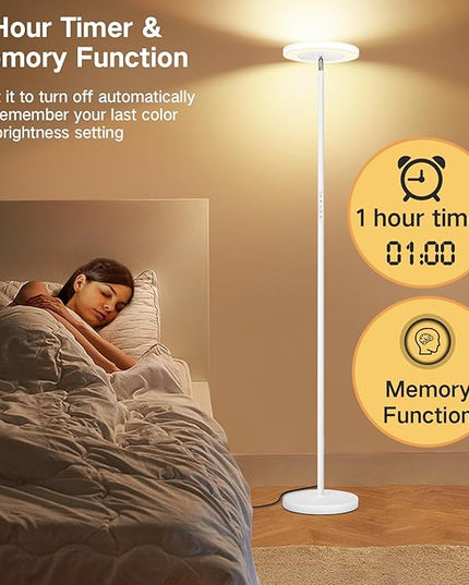 OUTON LED Torchiere Floor Lamp, Super Bright Dimmable Tall Standing Lamp with Remote Touch Control, 4 Color Temperatures, 1-Hour Timer for Living Room, Bedroom, Office (Matte White) - LeafyLoom