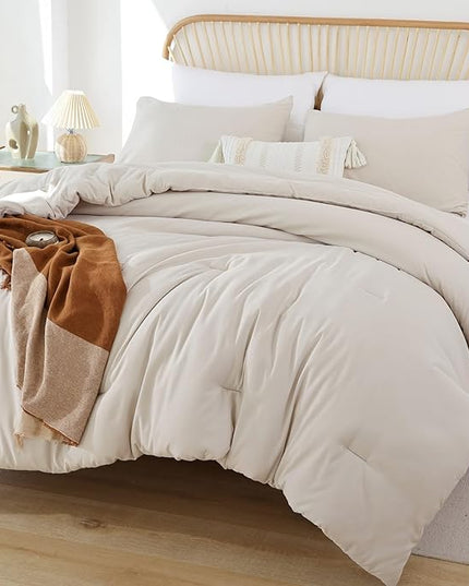 ROSGONIA Beige Comforter Set Queen, 3pcs (1 Boho Beige Comforter & 2 Pillowcases), All Season Bedding Lightweight Soft Bedspread Blanket Quilt - LeafyLoom