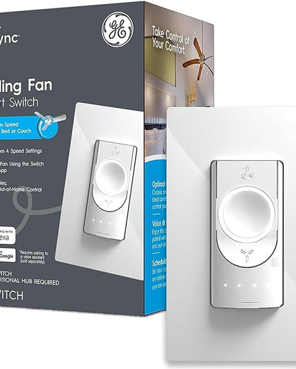 GE CYNC Smart Ceiling Fan Control, Neutral Wire Required, Bluetooth and 2.5 GHz Wi-Fi 4-Wire Smart Switch, Works with Amazon Alexa and Google Home, White CYNCSmartHome