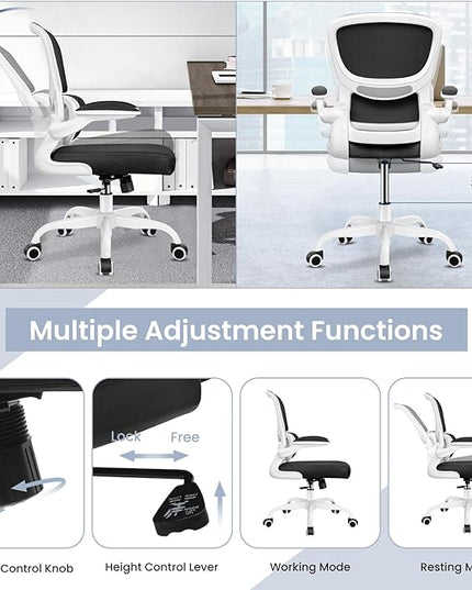Office Chair, Ergonomic Desk Chair with Lumbar Support and Adjustable Armrests, Comfy Desk Chair Breathable Mesh Mid Back Computer Chair, Reclining Office Chair for Home Office - White - LeafyLoom
